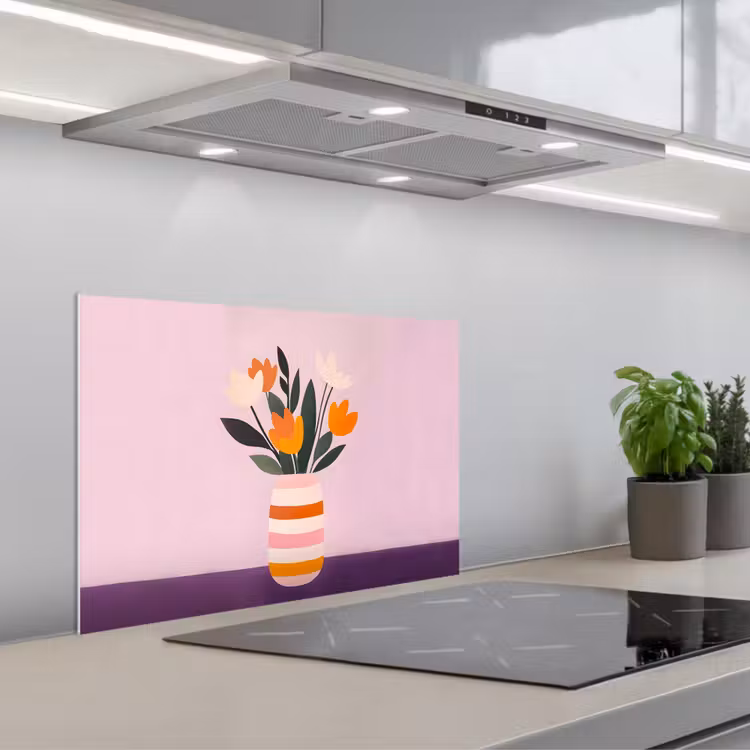 Tulpen - Vaas - Strepen - Paars keuken achterwand spatscherm klein -3d_schuin