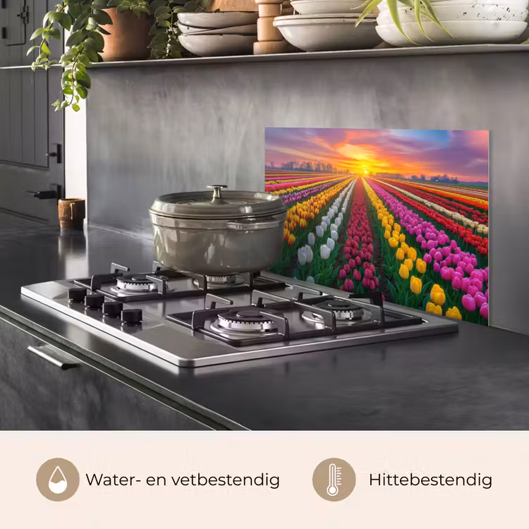 Tulpenveld - Zonsondergang - Kleurrijk keuken achterwand spatscherm klein -usp_NL