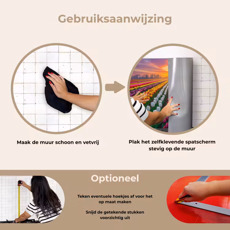 Tulpenveld - Zonsondergang - Kleurrijk keuken achterwand spatscherm klein -gebruiksaanwijzing_NL