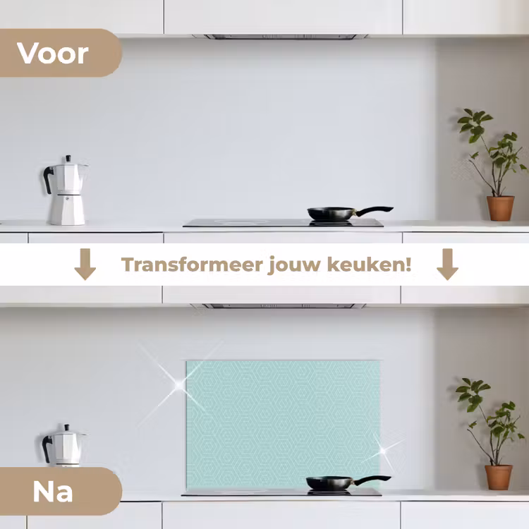 Turquoise - Patroon - Lijnen keuken achterwand spatscherm klein 900 -voor_na_NL