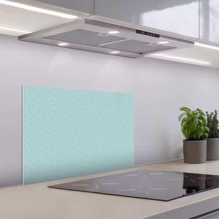 Turquoise - Patroon - Lijnen keuken achterwand spatscherm klein 900 -3d_schuin