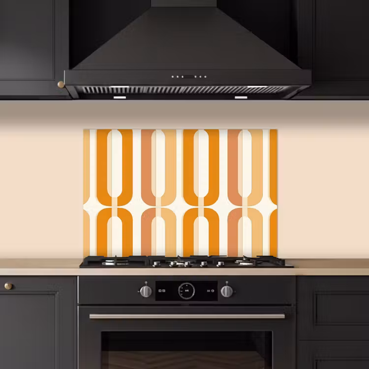 U-vorm - Retro - Oranje keuken achterwand spatscherm klein 900 -sfeer1