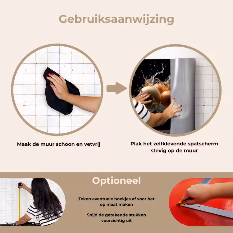 Ui - Groente - Bruin - Water - Zwart keuken achterwand spatscherm klein -gebruiksaanwijzing_NL