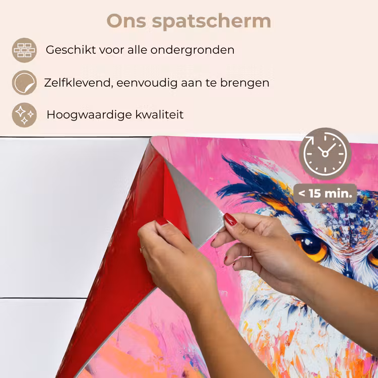 Uil - Roze - Blauw - Verf - Abstract keuken achterwand spatscherm klein -spatscherm_NL
