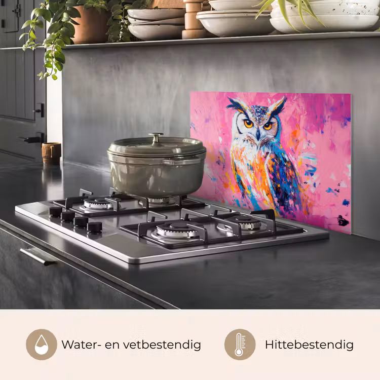 Uil - Roze - Blauw - Verf - Abstract keuken achterwand spatscherm klein -usp_NL