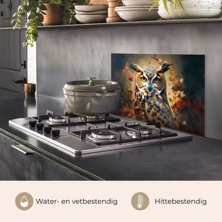 Uil - Vogel - Bloemen - Planten - Botanisch keuken achterwand spatscherm klein -usp_NL
