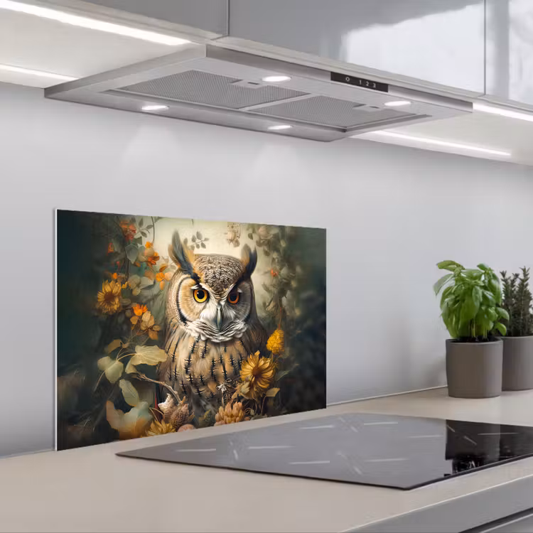 Uil - Vogels - Bloemen - Natuur keuken achterwand spatscherm klein -3d_schuin