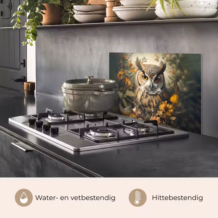 Uil - Vogels - Bloemen - Natuur keuken achterwand spatscherm klein -usp_NL
