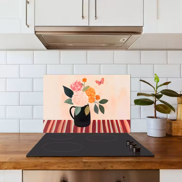 Vaas - Bloemen - Vlinder - Rood keuken achterwand spatscherm klein -sfeer2
