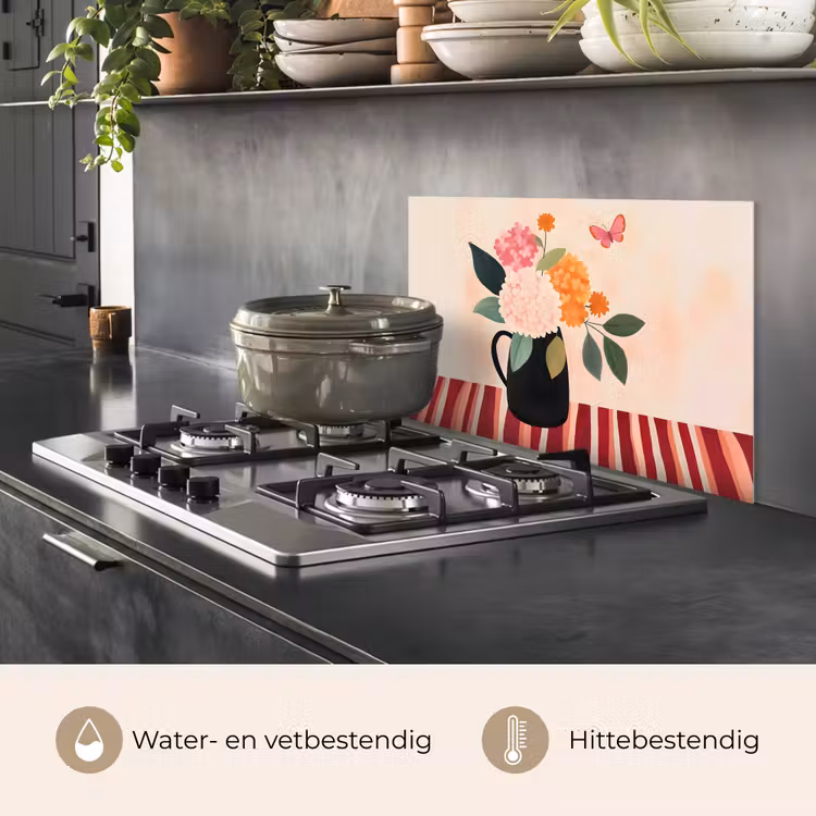 Vaas - Bloemen - Vlinder - Rood keuken achterwand spatscherm klein -usp_NL