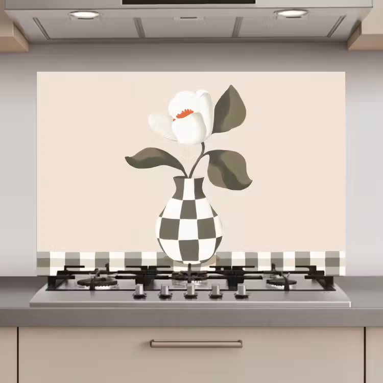 Vaas - Geruit - Groen - Bloem keuken achterwand spatscherm klein -3d_website