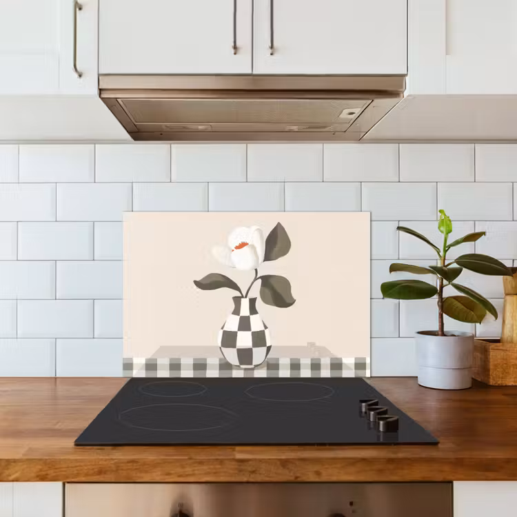 Vaas - Geruit - Groen - Bloem keuken achterwand spatscherm klein -sfeer2