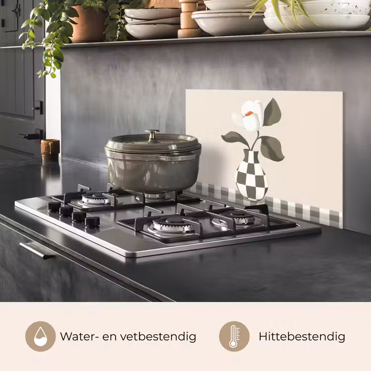 Vaas - Geruit - Groen - Bloem keuken achterwand spatscherm klein -usp_NL