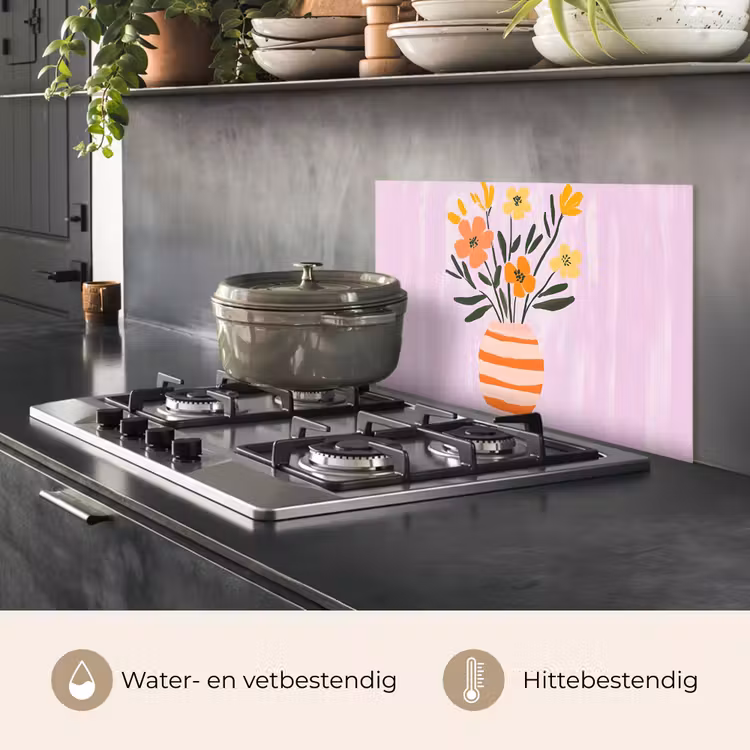 Vaas - Gestreept - Bloemen - Oranje keuken achterwand spatscherm klein -usp_NL