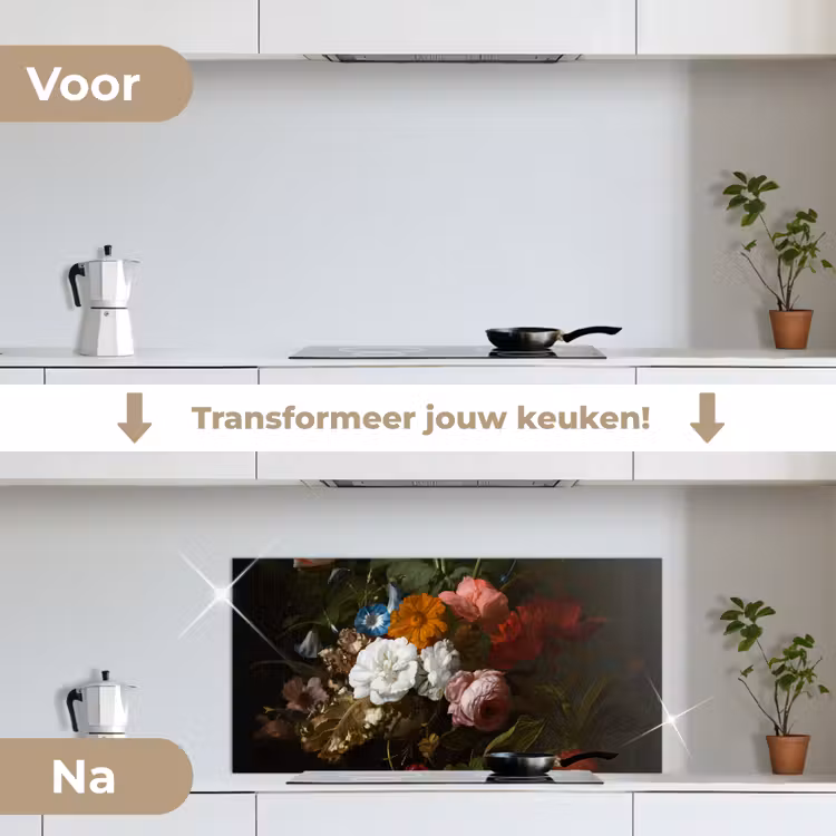 Vaas met bloemen - Schilderij van Rachel Ruysch keuken achterwand spatscherm middel -voor_na_NL