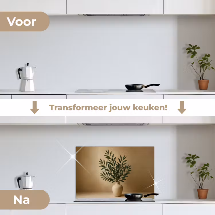 Vaas - Olijftakken - Bladeren - Beige keuken achterwand spatscherm klein -voor_na_NL