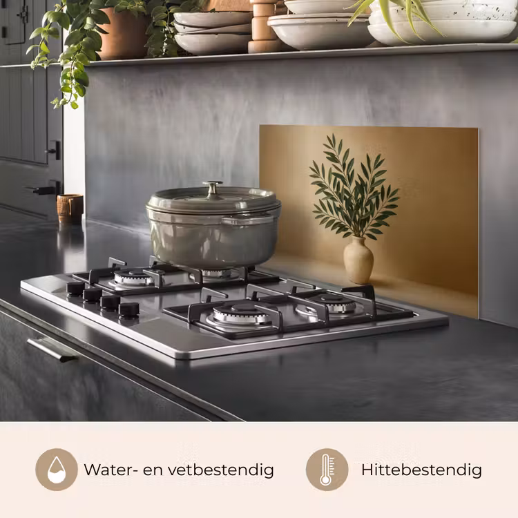 Vaas - Olijftakken - Bladeren - Beige keuken achterwand spatscherm klein -usp_NL