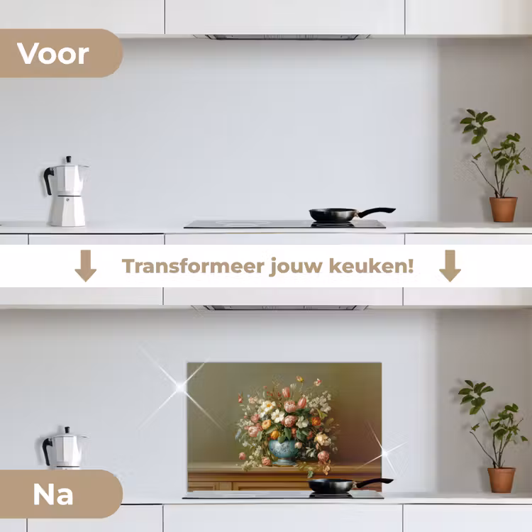 Vaas - Pastel - Kleuren - Bloemen keuken achterwand spatscherm klein -voor_na_NL