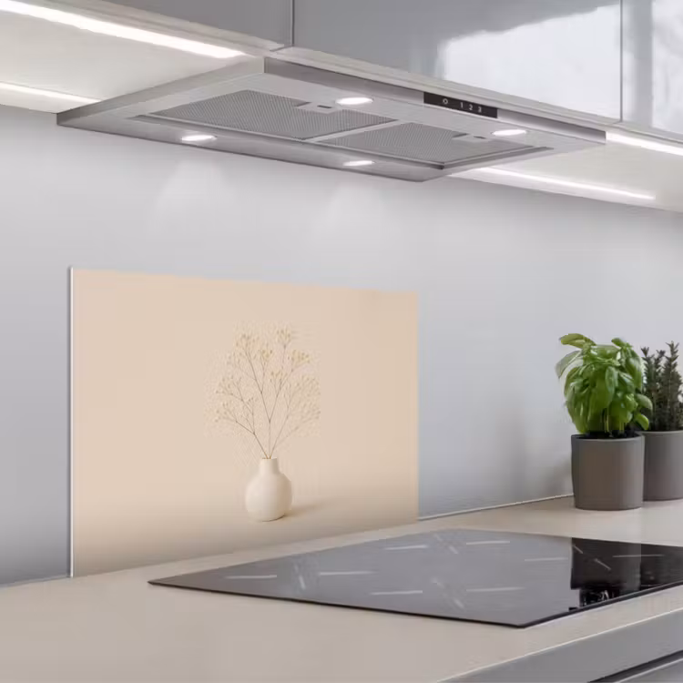 Vaas - Takken - Bloemetjes - Wit keuken achterwand spatscherm klein -3d_schuin