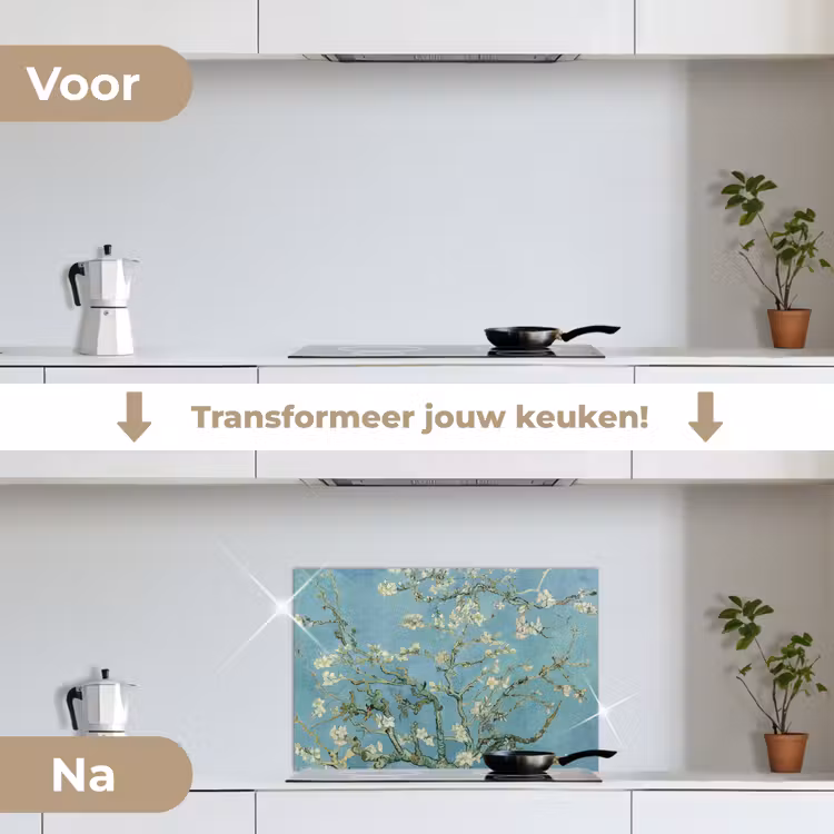 Van Gogh - Amandelbloesem - Oude meesters - Kunst - Vintage keuken achterwand spatscherm klein -voor_na_NL