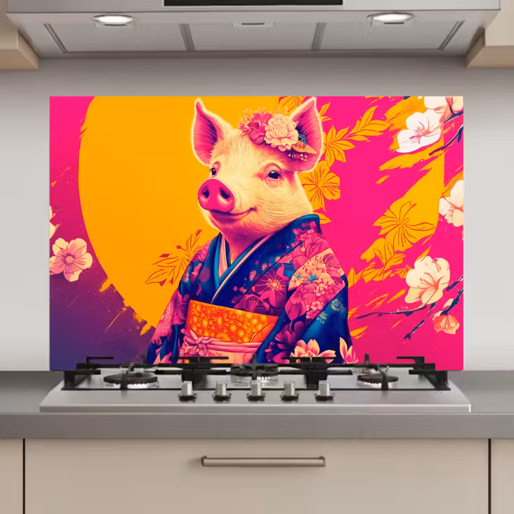 Varken - Bloemkroon - Kimono - Abstract keuken achterwand spatscherm klein -3d_website