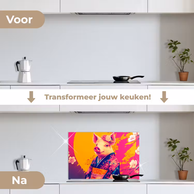 Varken - Bloemkroon - Kimono - Abstract keuken achterwand spatscherm klein -voor_na_NL