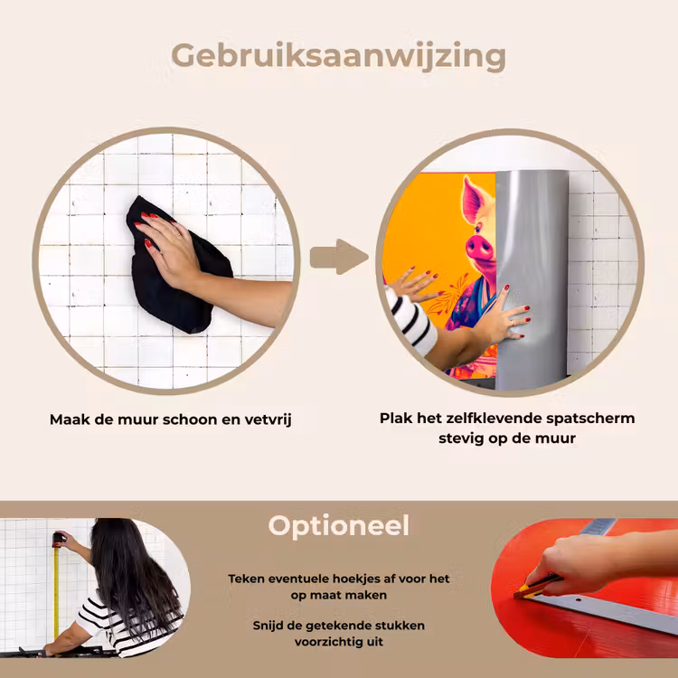 Varken - Bloemkroon - Kimono - Abstract keuken achterwand spatscherm klein -gebruiksaanwijzing_NL