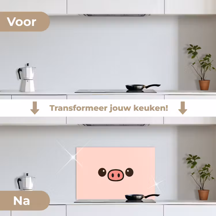 Varken - Roze - Minimalistisch keuken achterwand spatscherm klein -voor_na_NL