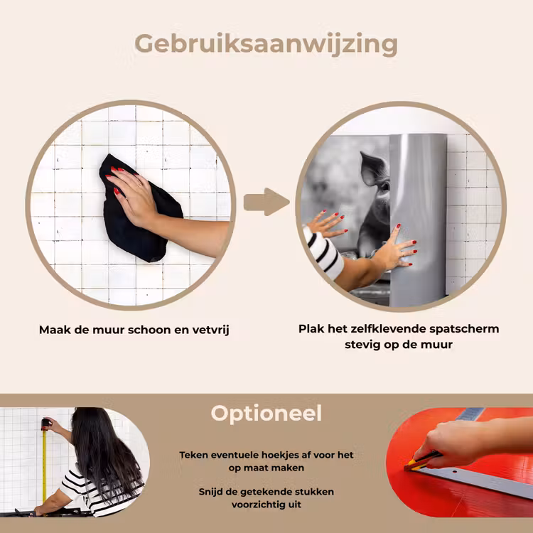 Varken - Schattig - Spaghetti - Zwart wit - Dier keuken achterwand spatscherm klein -gebruiksaanwijzing_NL