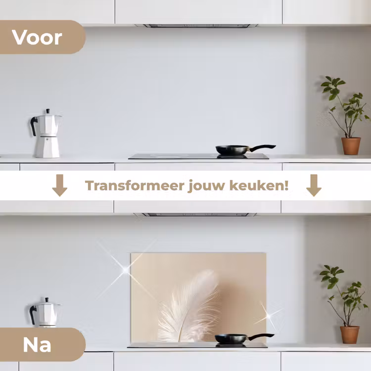 Veer - Minimalistisch - Roze keuken achterwand spatscherm klein -voor_na_NL