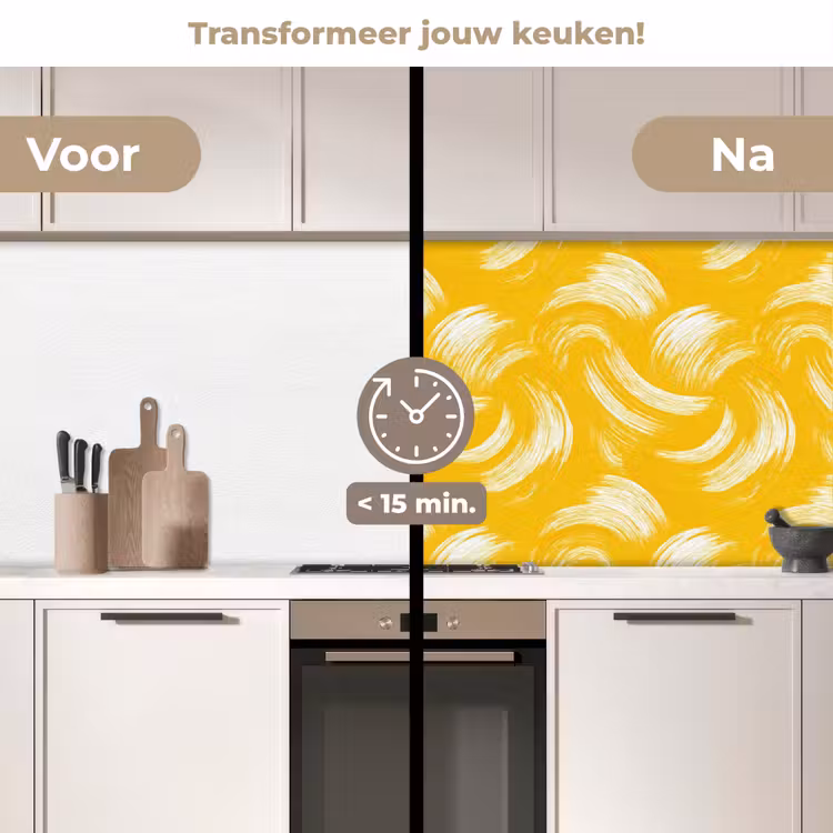 Verfstreken - Abstract - Dynamisch - Geel keuken achterwand 2 middel 871 -voor-na2_NL