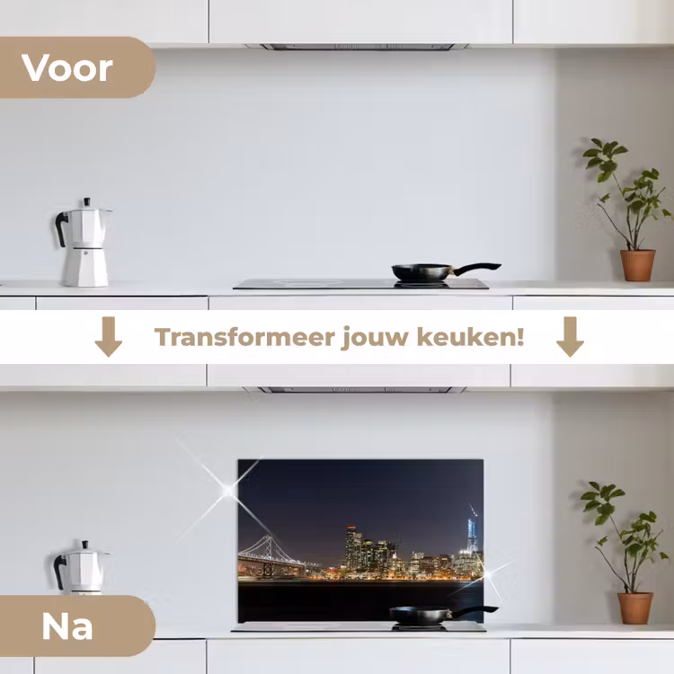Verlichting - Hemel - Wolkenkrabbers - Skyline keuken achterwand spatscherm klein -voor_na_NL