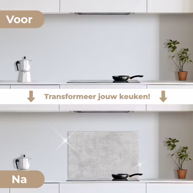 Verweerde Grijze Canvas keuken achterwand spatscherm klein -voor_na_NL