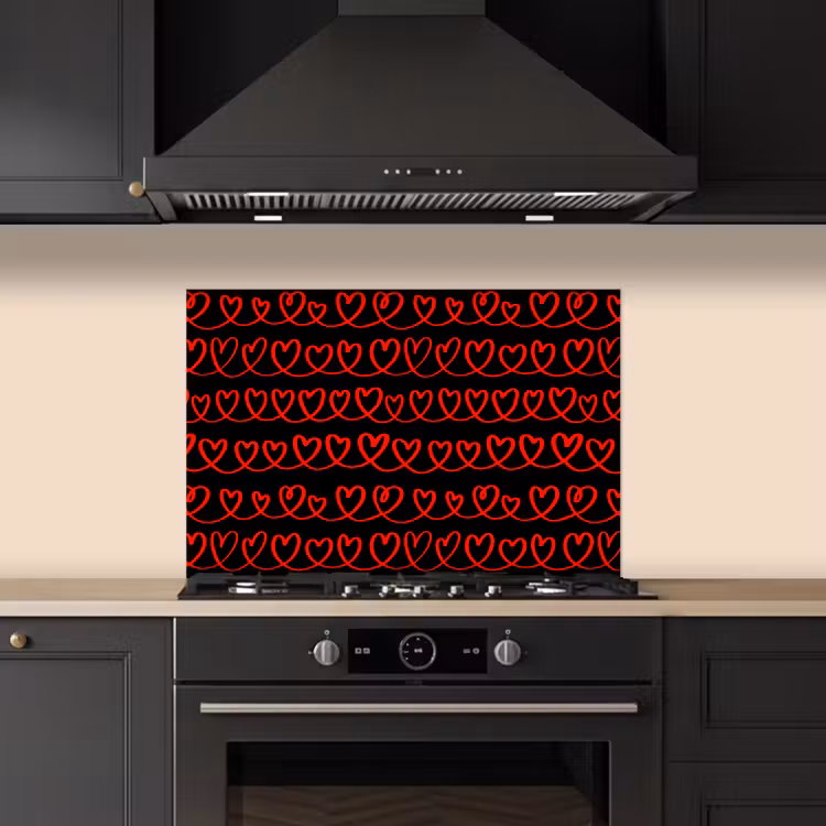 Verweven - Harten - Zwart - Rood keuken achterwand spatscherm klein 900 -sfeer1