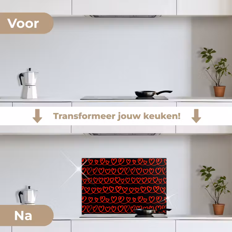 Verweven - Harten - Zwart - Rood keuken achterwand spatscherm klein 900 -voor_na_NL