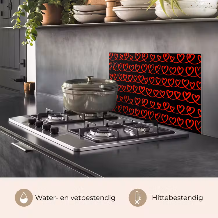 Verweven - Harten - Zwart - Rood keuken achterwand spatscherm klein 900 -usp_NL