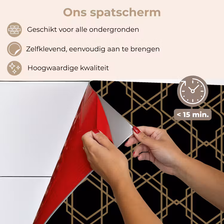 Verweven - Zeshoeken - Zwart - Goud keuken achterwand spatscherm klein 900 -spatscherm_NL