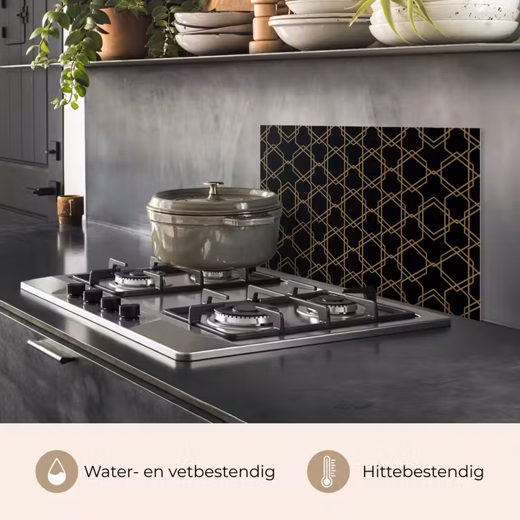 Verweven - Zeshoeken - Zwart - Goud keuken achterwand spatscherm klein 900 -usp_NL