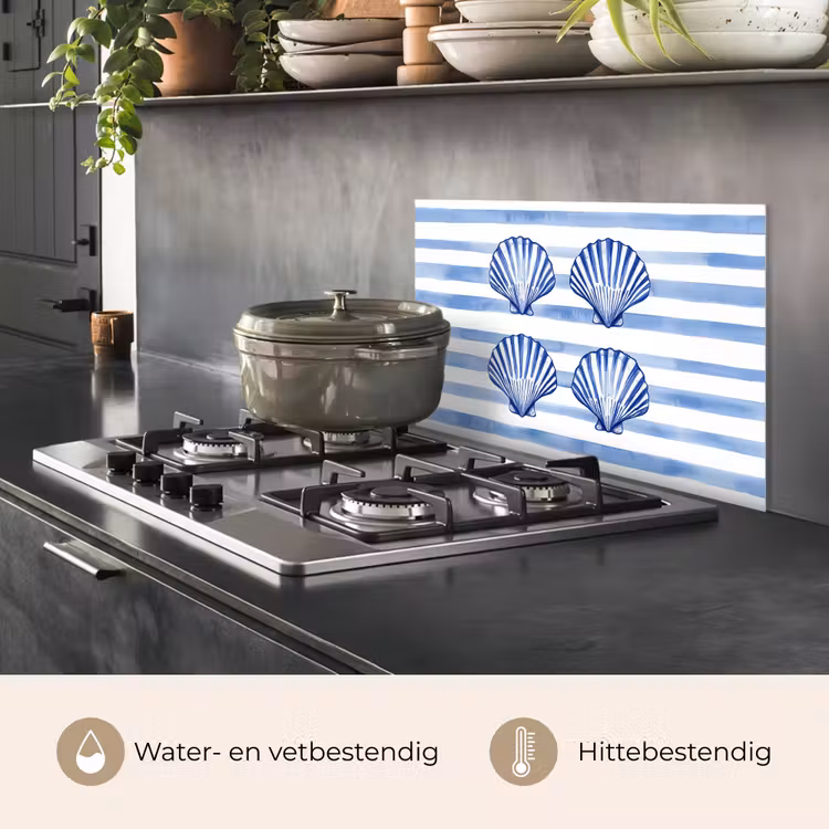 Vier schelpen - Blauw - Wit - Strepen keuken achterwand spatscherm klein -usp_NL