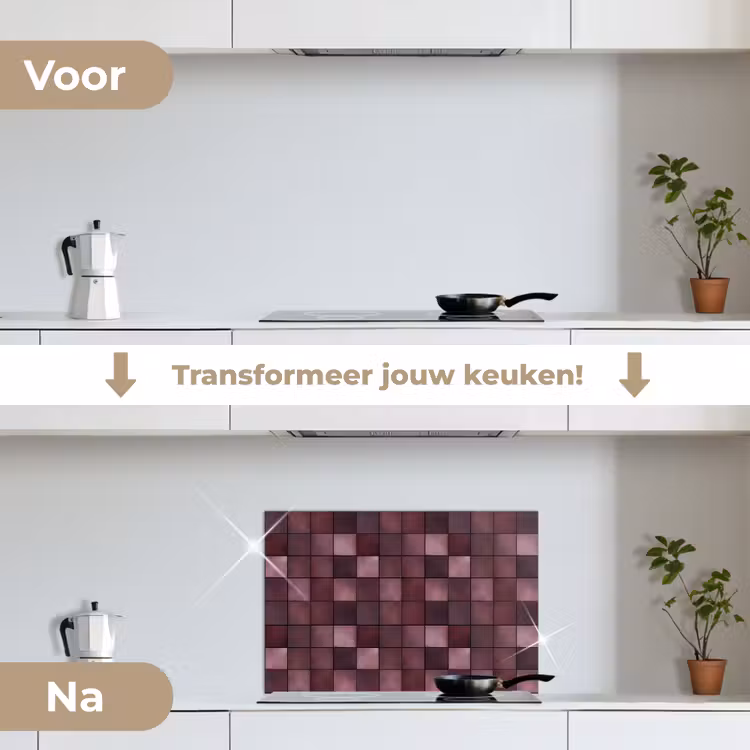 Vierkant - Tegel - Patroon - Paars keuken achterwand spatscherm klein 900 -voor_na_NL