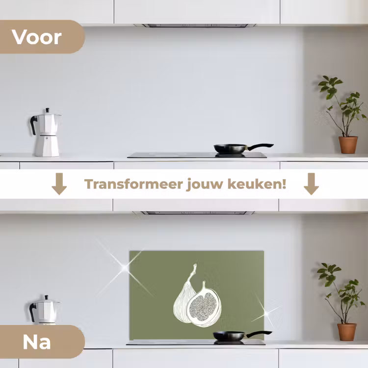 Vijgen - Minimalistisch - Getekend - Mosgroen keuken achterwand spatscherm klein -voor_na_NL