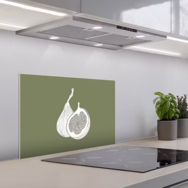 Vijgen - Minimalistisch - Getekend - Mosgroen keuken achterwand spatscherm klein -3d_schuin