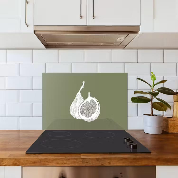 Vijgen - Minimalistisch - Getekend - Mosgroen keuken achterwand spatscherm klein -sfeer2
