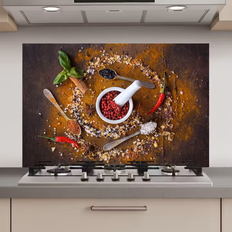 Vijzel - Kruiden - Lepels - Specerijen - Bruin - Peper keuken achterwand spatscherm klein -3d_website