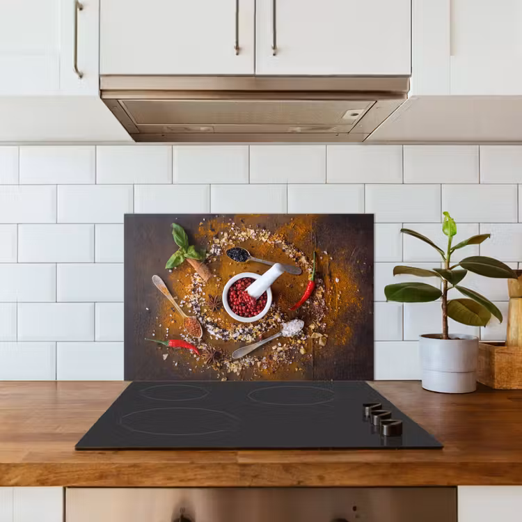 Vijzel - Kruiden - Lepels - Specerijen - Bruin - Peper keuken achterwand spatscherm klein -sfeer2