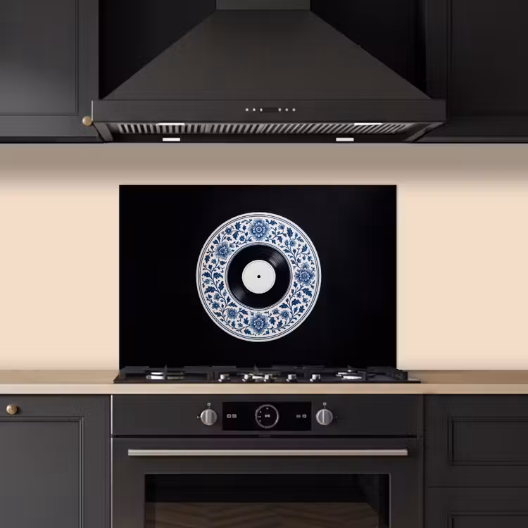 Vinyl - LP - Delfts Blauw - Muziek keuken achterwand spatscherm klein -sfeer1