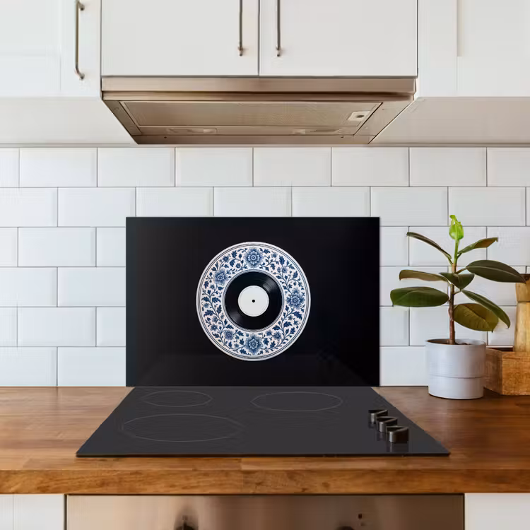 Vinyl - LP - Delfts Blauw - Muziek keuken achterwand spatscherm klein -sfeer2