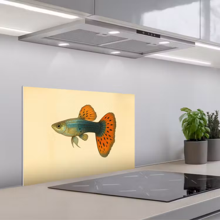 Vis - illustratie - Stippen - Oranje keuken achterwand spatscherm klein -3d_schuin