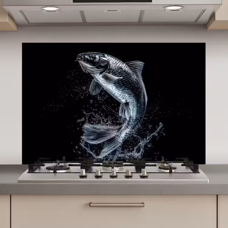 Vis - Koi - Zwart - Water keuken achterwand spatscherm klein -3d_website