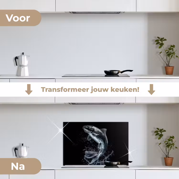 Vis - Koi - Zwart - Water keuken achterwand spatscherm klein -voor_na_NL